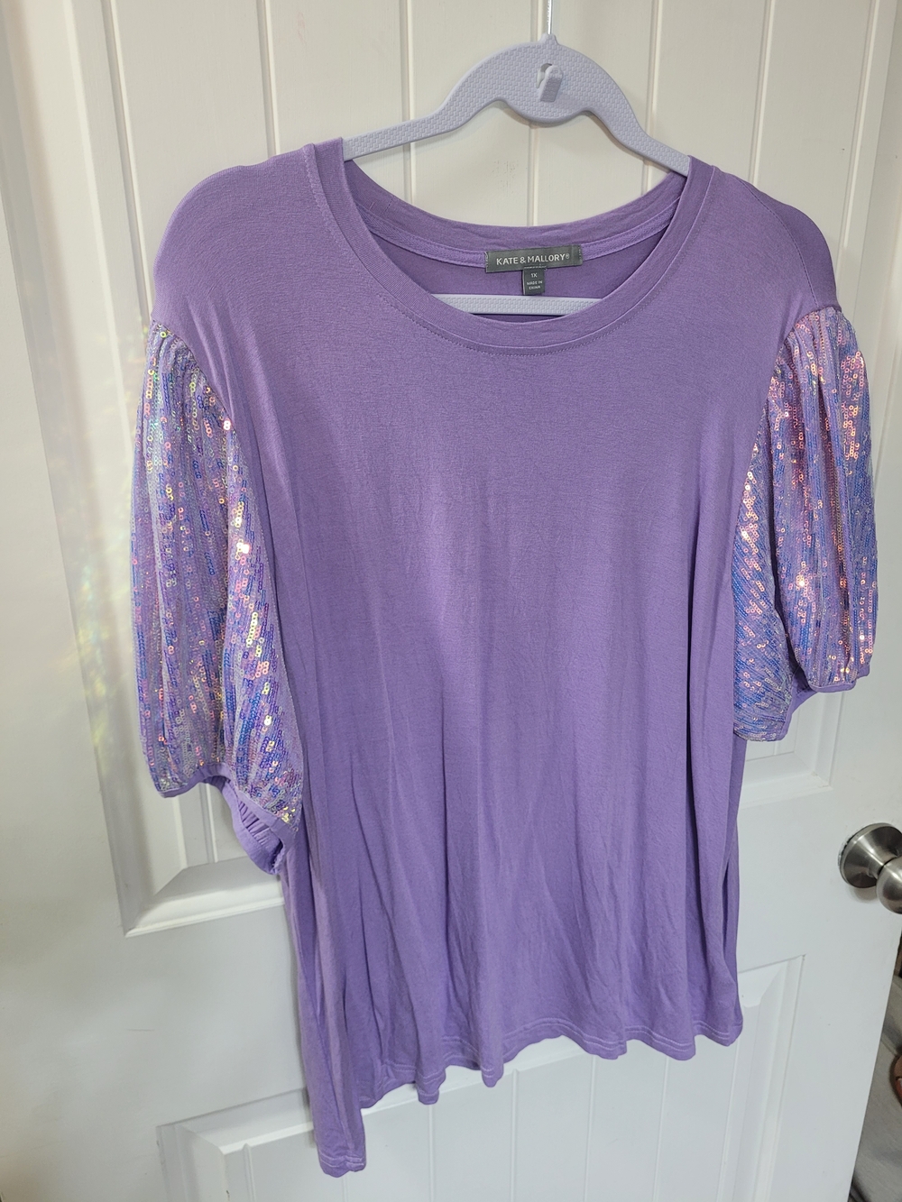 Kate & Mallory Lavender Sequin Puff Sleeve Tee